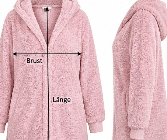 ALS cream and pink teddy co-ord set, fluffy hooded jacket, crop top, and shorts.