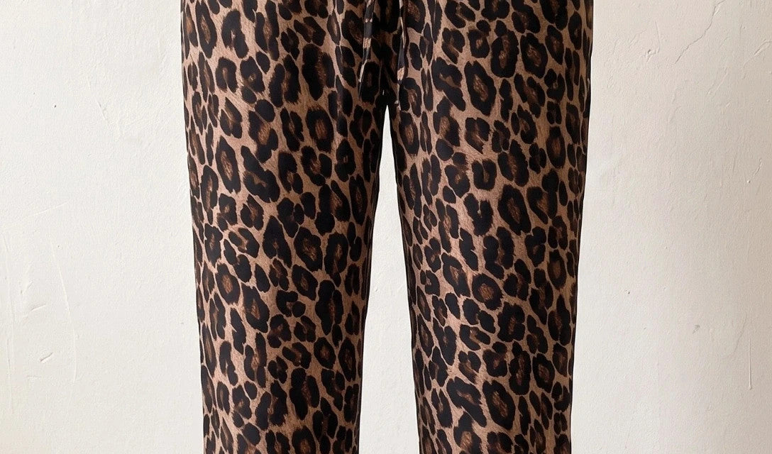 SheIn joggers black and brown leopard print synthetic material with elastic waistband.