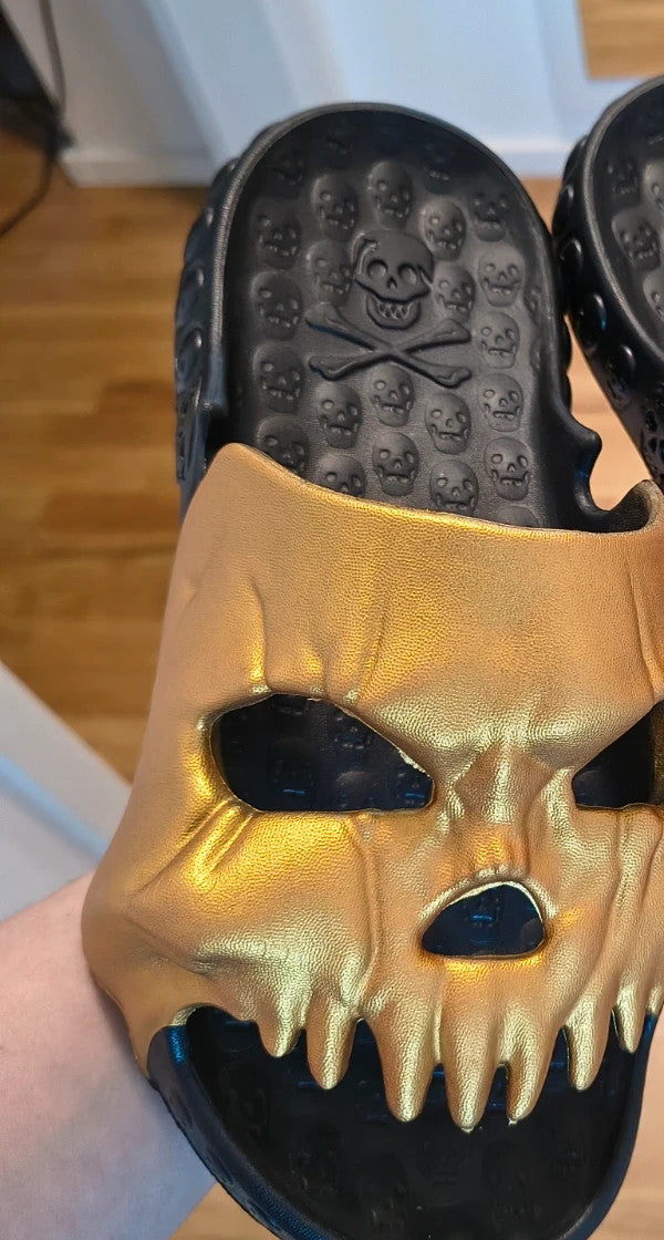 ALS black slides with gold logo, synthetic material, designed for men.