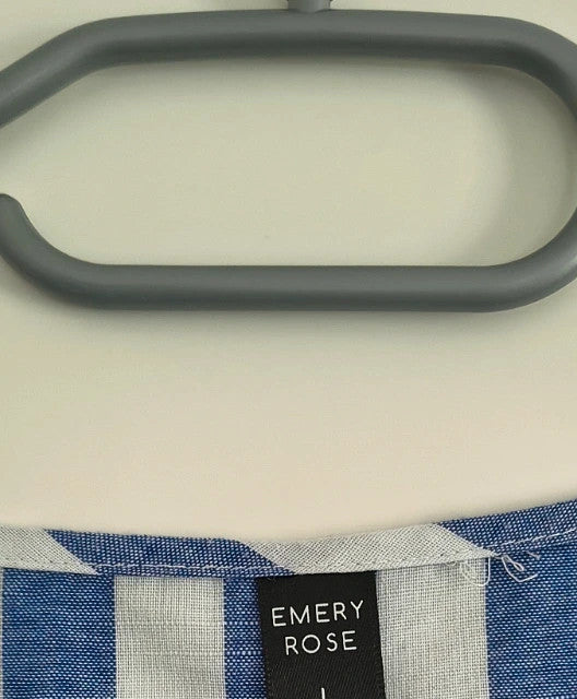emery rose blue and white striped linen maxi dress, sleeveless, high-low hem, comfortable fit