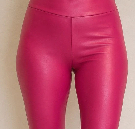 Leggings pink faux leather leggings soft matte finish, size L, never worn.