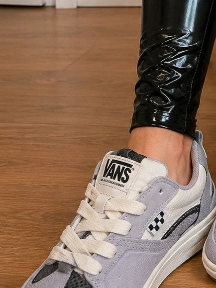 VANS grey and white sneakers with checkerboard detail and padded tongue, size 36.5.