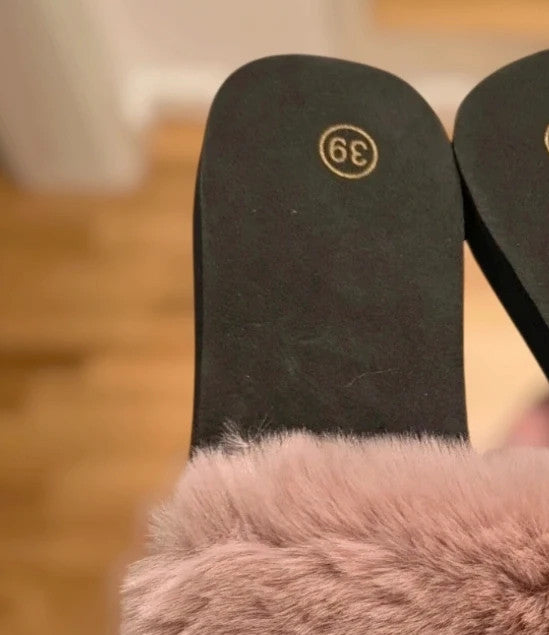 ALS black and pink slides with fluffy elements, synthetic material, size 38.