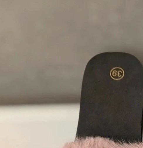 ALS black and pink slides with fluffy elements, synthetic material, size 38.