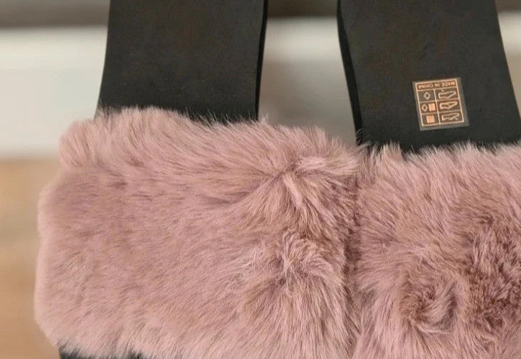 ALS black and pink slides with fluffy elements, synthetic material, size 38.
