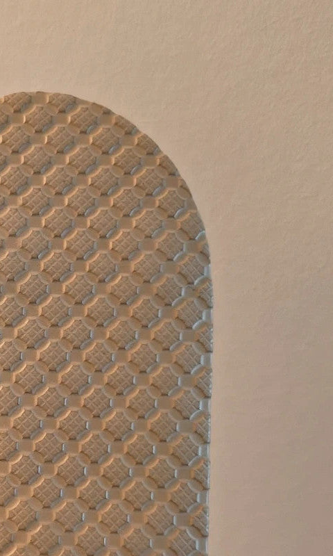 ALS beige slides synthetic material with subtle logo detailing.