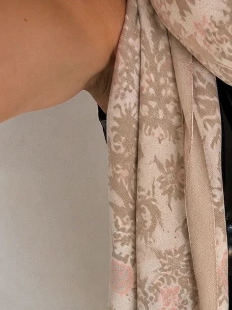XXL shawl beige pink floral pattern soft 100% polyester large size
