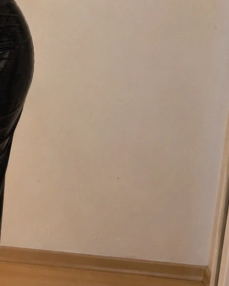 L'ange black maxi dress high-neck long sleeves glossy wetlook PU leather material