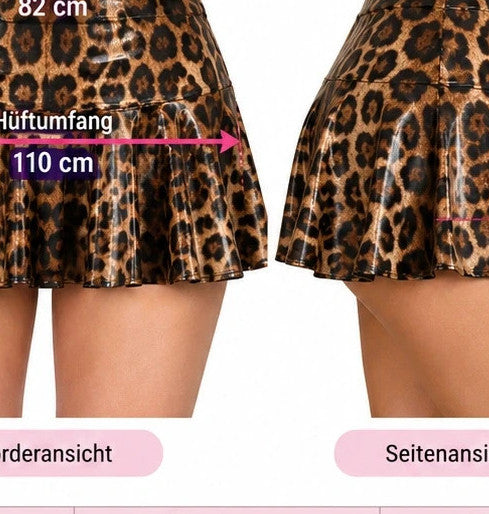 breiter black and brown leopard print mini skirt glossy PU leather with flared hem