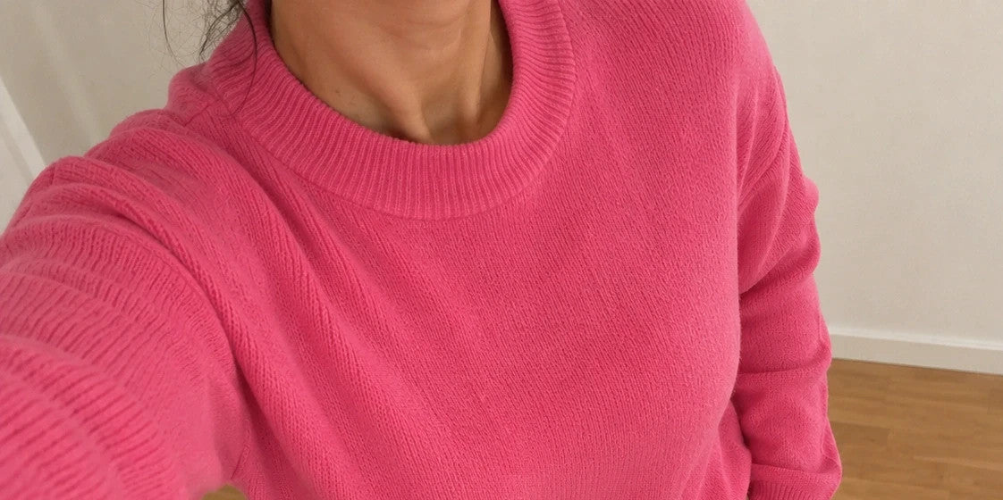 ONLY pink oversized pullover with drawstring detail and cream contrast stripes on sleeves.