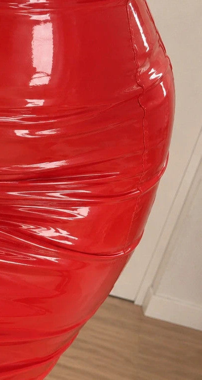 XXL red bandage midi skirt high waist glossy wetlook with back slit detail