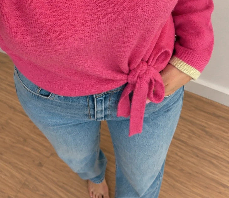 ONLY pink oversized pullover with drawstring, soft material, and contrasting sleeve accents.