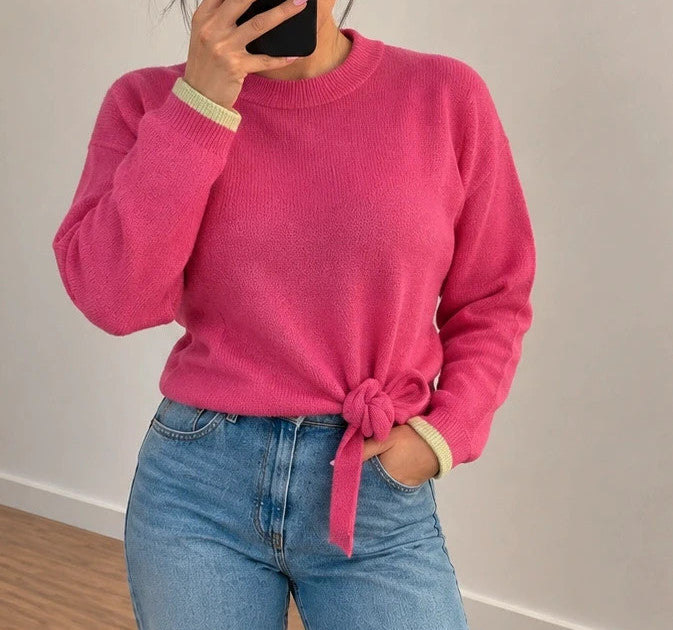 ONLY pink oversized pullover with drawstring, soft material, and contrasting sleeve accents.