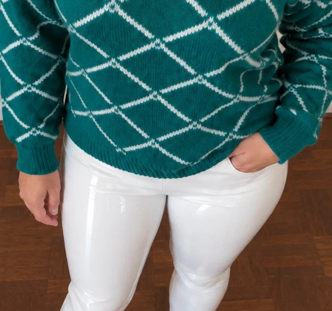 ONLY green pullover size L with white pattern and thick knit material.