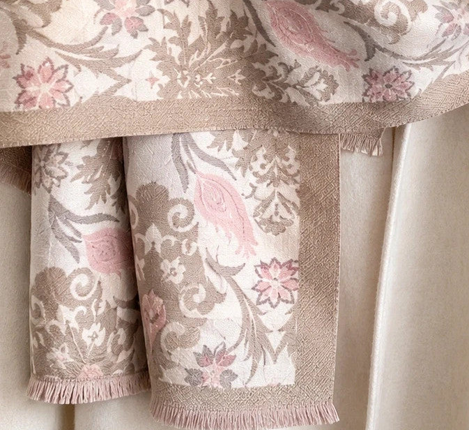 beige floral shawl beige pink 100% polyester large size 185x65 cm