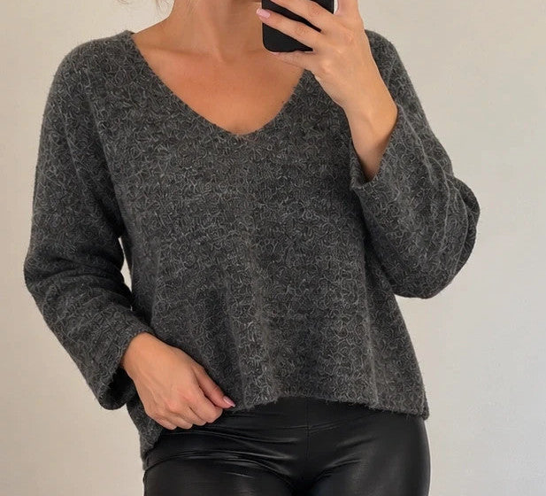 JJXX grey jumper with V-neck, soft knit texture, new with tags.