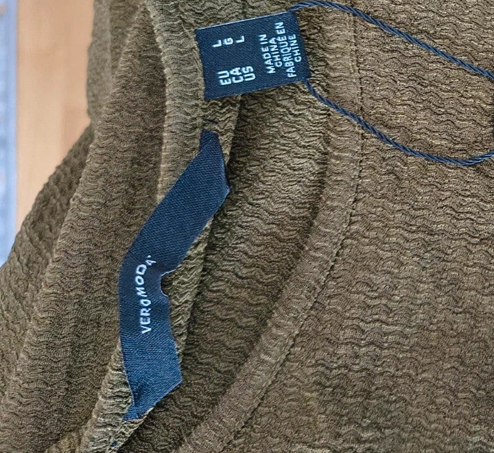 VERO MODA khaki linen maxi dress with long sleeves and round neckline, new with tag.
