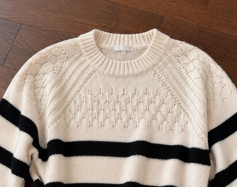 ONLY oversized pullover cream and black striped with logo, new with tags.