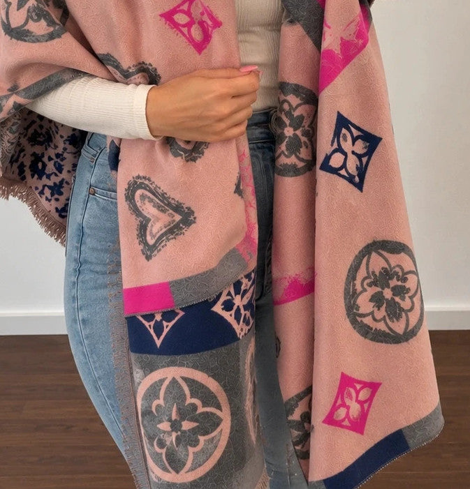 ALS multi pink shawl reversible design soft polyester fabric