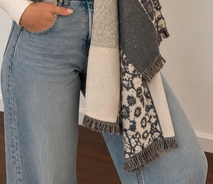 Creme shawl cream grey leopard pattern soft polyester fabric large versatile design