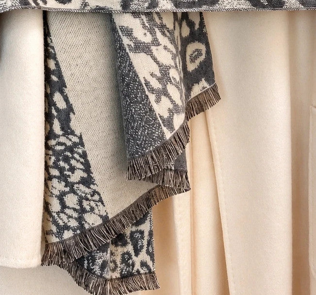 Creme shawl cream grey leopard pattern soft polyester fabric large versatile design