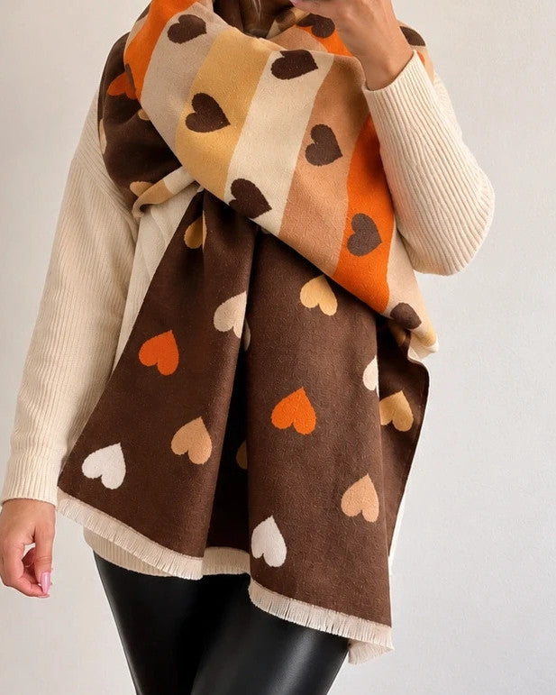Braun reversible shawl brown orange heart pattern soft polyester fabric