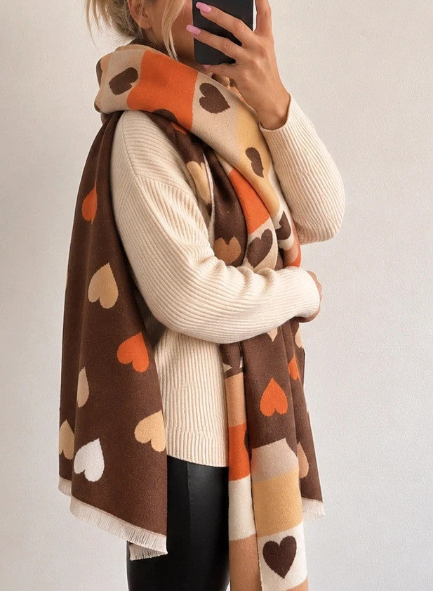 Braun reversible shawl brown orange heart pattern soft polyester fabric