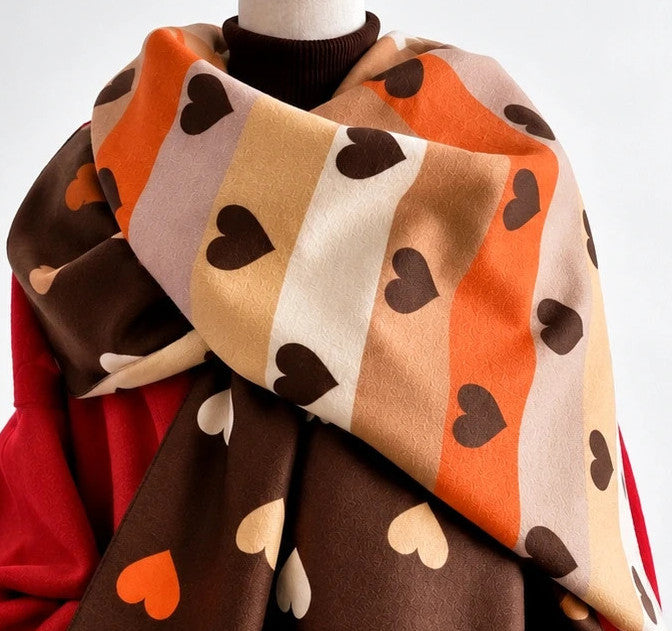 Braun reversible shawl brown orange heart pattern soft polyester fabric