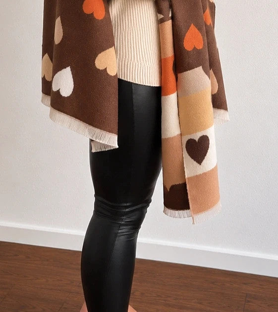 Braun reversible shawl brown orange heart pattern soft polyester fabric