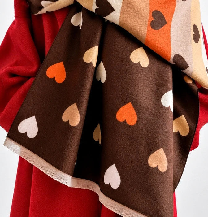 Braun reversible shawl brown orange heart pattern soft polyester fabric