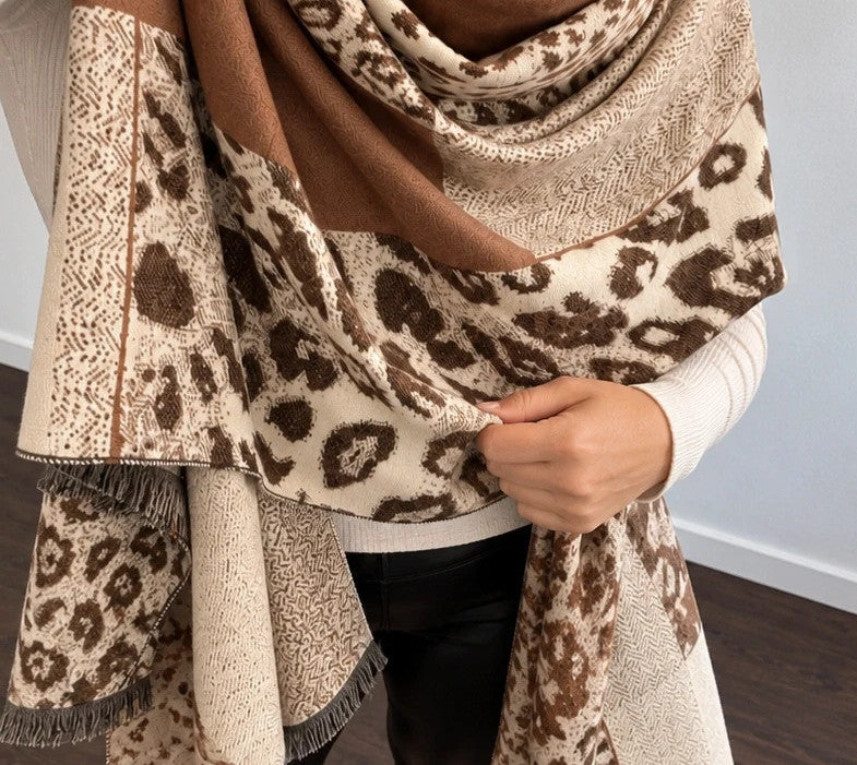 Braun shawl beige brown cream animal print mix soft polyester fabric