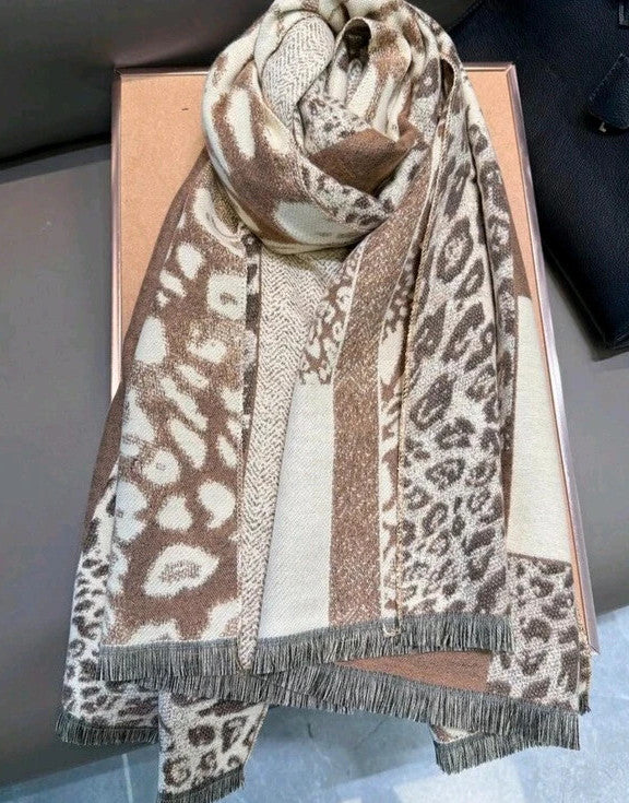Braun shawl beige brown cream animal print mix soft polyester fabric