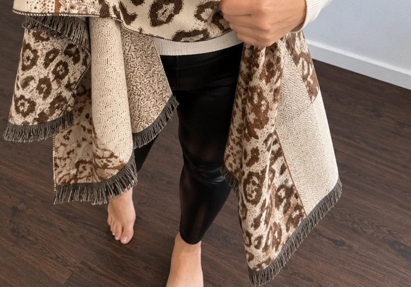 Braun shawl beige brown cream animal print mix soft polyester fabric