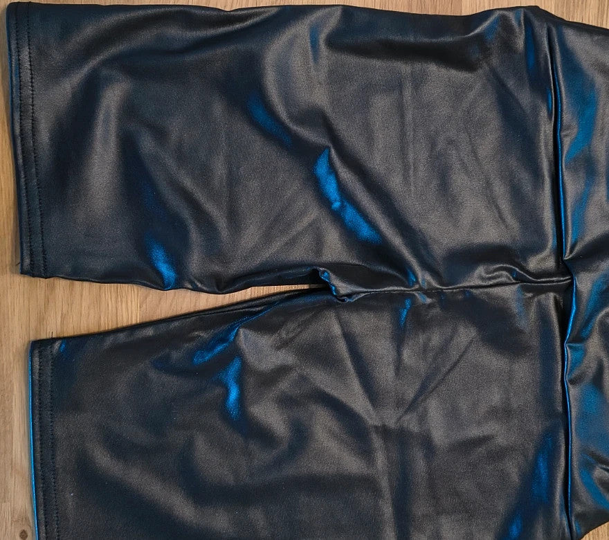 Glanz black high waist bicycle shorts glossy polyester elastane material