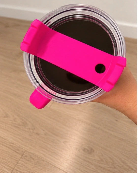 Thermobecher pink stainless steel with silver leopard print and handle, new condition.