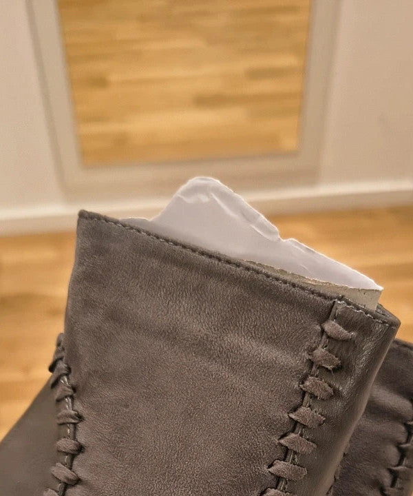 RandBe grey ankle boots faux leather decorative stitching block heel side zipper