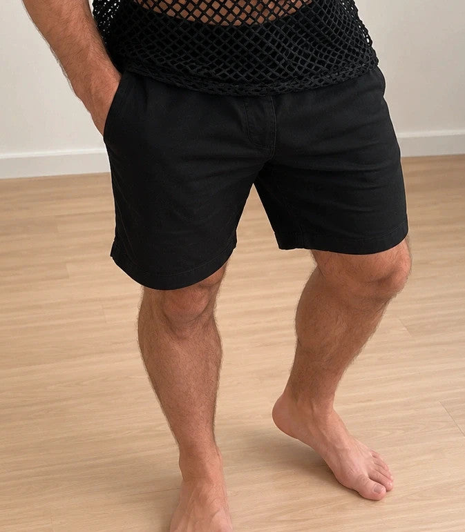 ALS black mesh tank top with round neckline and transparent pattern.