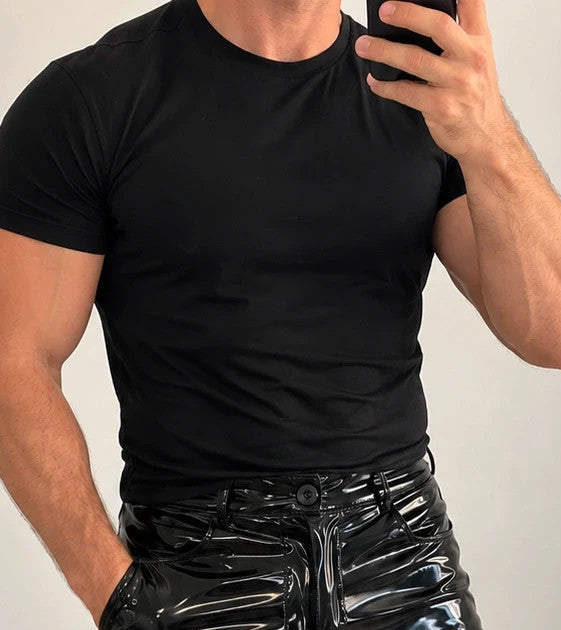 XXL black Bermuda shorts shiny wetlook finish with pockets and belt loops