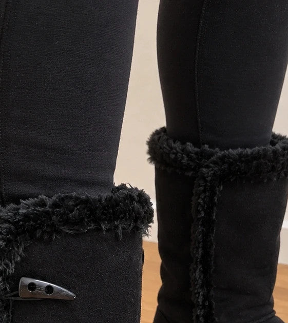 GEF black winter boots soft velour texture decorative toggle closures warm lining
