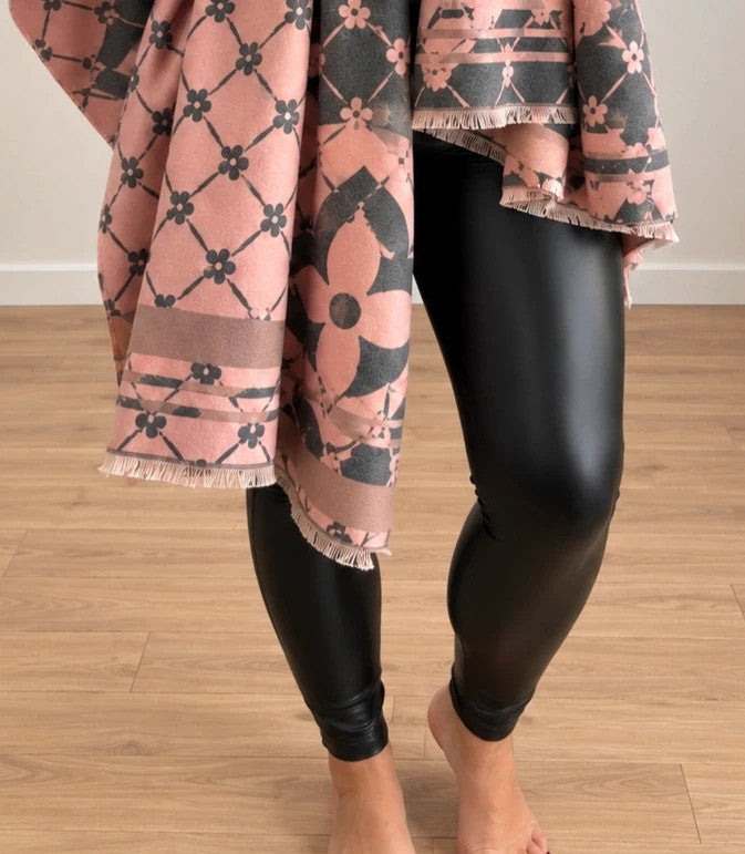 Nes grey pink shawl floral pattern reversible soft polyester fabric