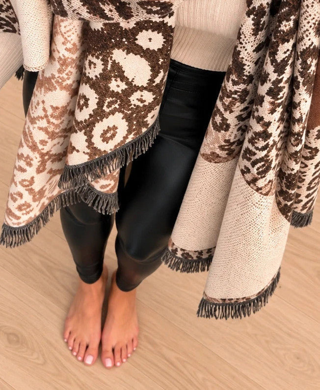 Braun shawl beige brown leopard print soft reversible polyester fabric