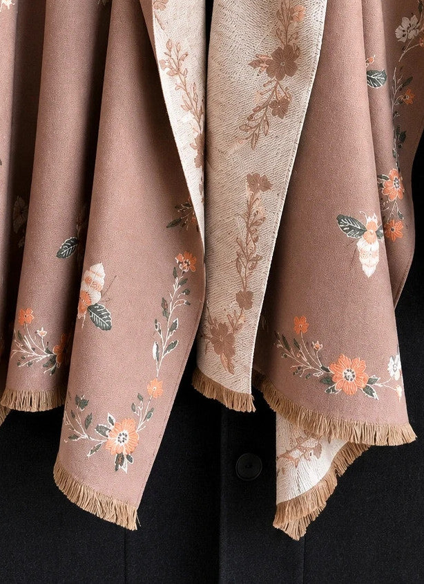 beige shawl beige and cream reversible with bee and flower pattern