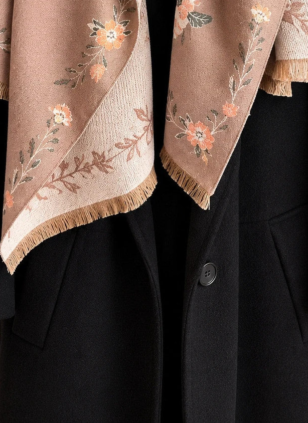 beige shawl beige and cream reversible with bee and flower pattern