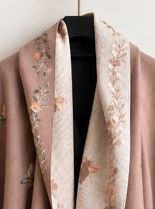 beige shawl beige and cream reversible with bee and flower pattern