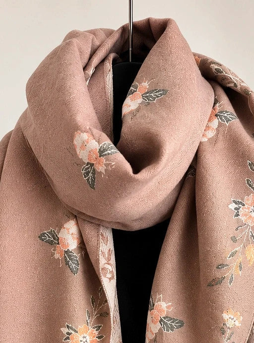 beige shawl beige and cream reversible with bee and flower pattern
