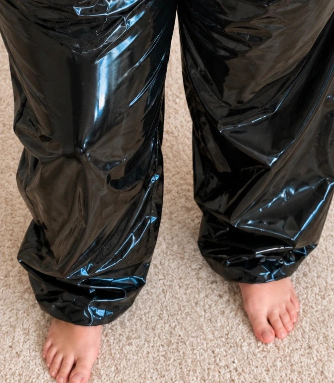 L'ange black joggers high-gloss wetlook finish with elastic waistband and loose fit