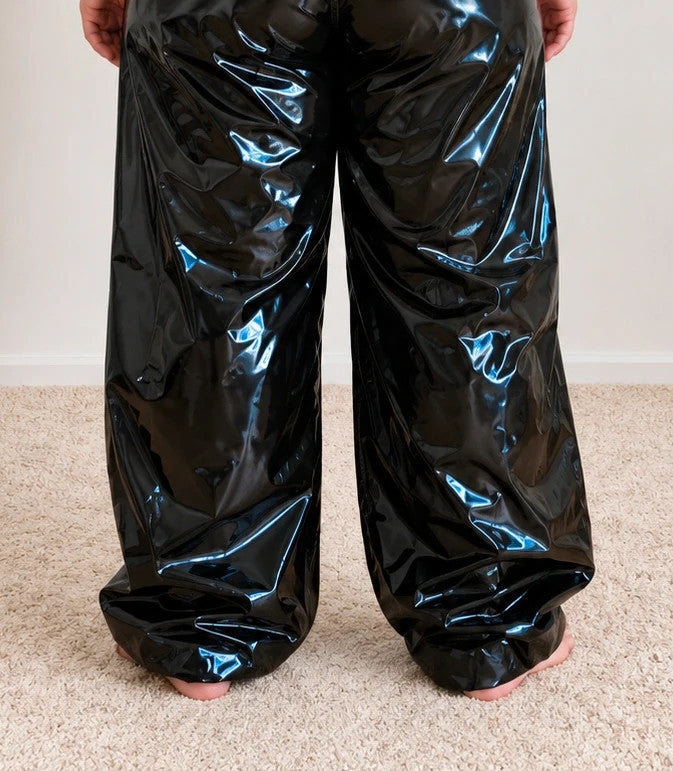 L'ange black joggers high-gloss wetlook finish with elastic waistband and loose fit
