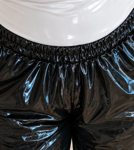 L'ange black joggers high-gloss wetlook finish with elastic waistband and loose fit