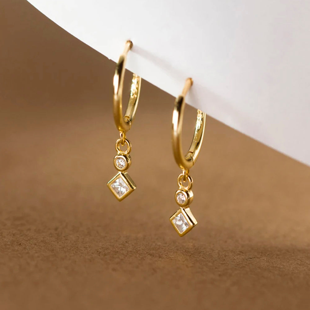 Ohrringe aus 925er Sterling-Silber, Kreis-Quadrat, 2cm