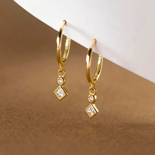 Ohrringe aus 925er Sterling-Silber, Kreis-Quadrat, 2cm